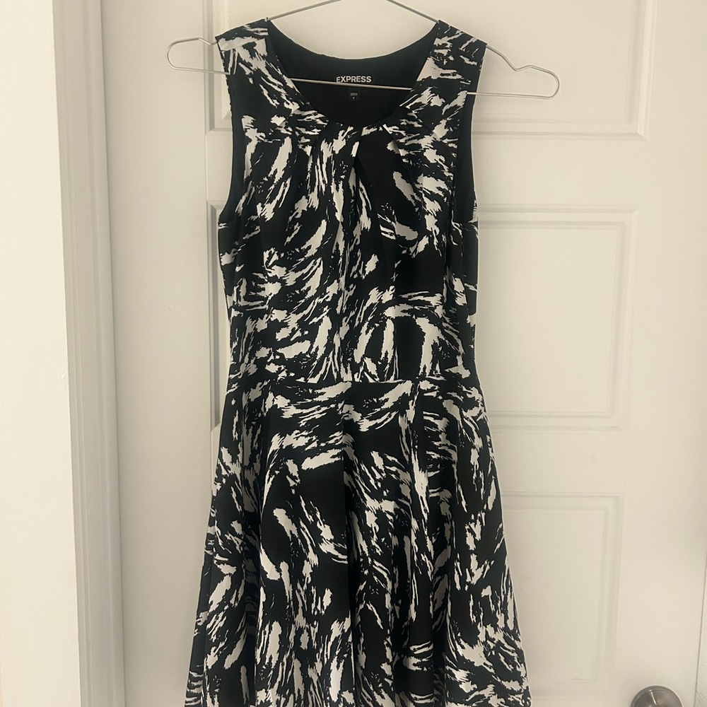 Express Black and White Fit and Flare Mini Dress
